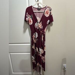 Fortune + Ivy Irene Faux Wrap Brushed Knit Large Maxi Dress